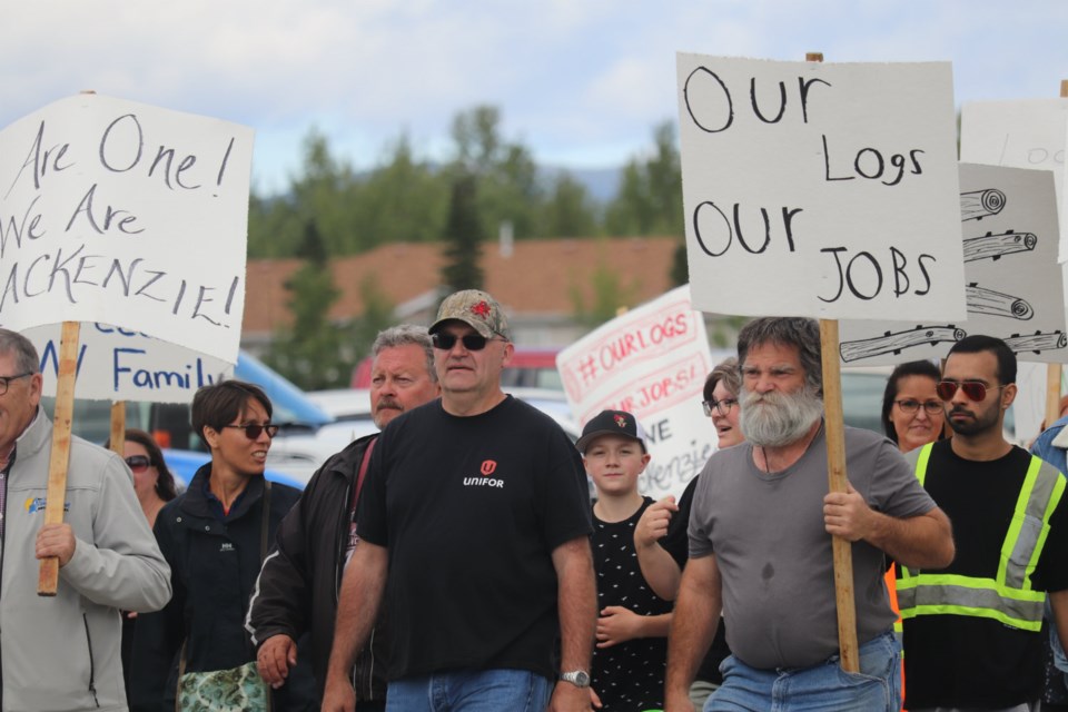 Mackenzie Matters rally saw close to 1,000 people march through the District in protest of forestry industry cuts in all of B.C. (via Kyle Balzer)