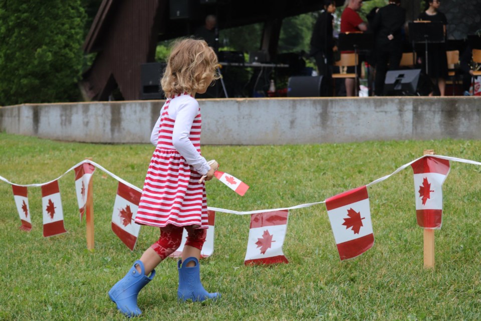 Prince George dressed in red and white, with maple leafs of course, in celebration of Canada's 152nd birthday in Lheidli T'enneh Memorial Park (via Kyle Balzer)