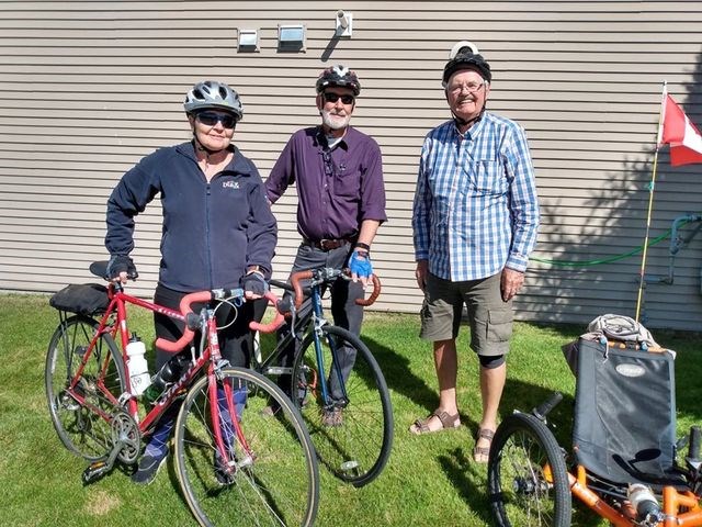 [From left to right] Prince George cyclists Gwynn Kroeker, Robert Kroeker and Harry Goertz take part in the 2020 Great Cycle Challenge. (via Submitted)