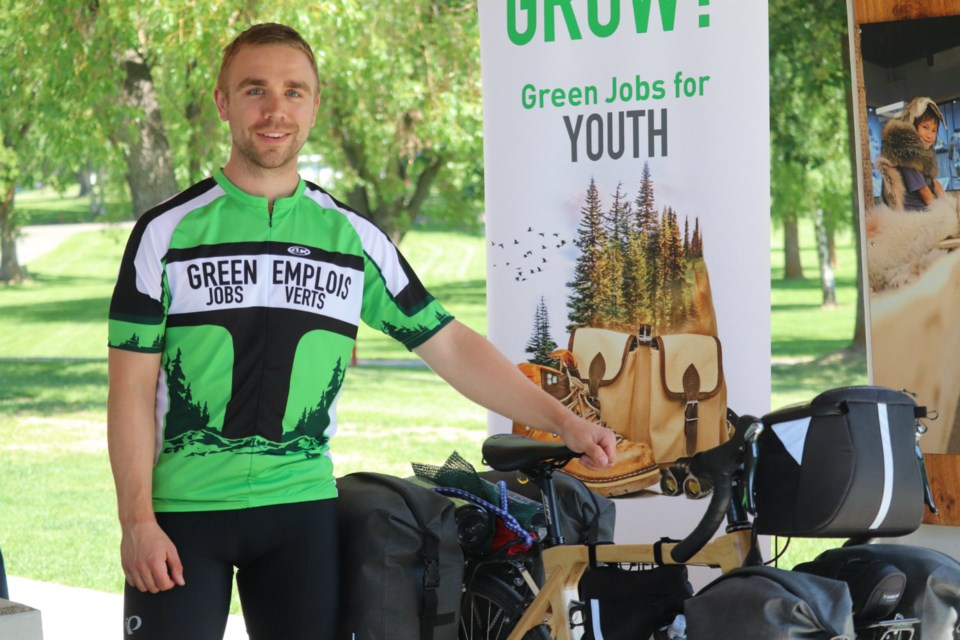 Zac Wagman, Green Jobs Manager, in Prince George for his cross-Canada bike tour promoting green jobs for youth in the forestry and conservation sectors (via Kyle Balzer)