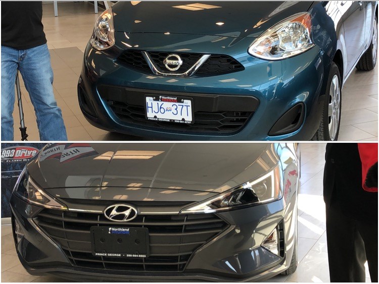 The cars Northland Dodge is donating to the 2019 Prince George Relay For Life: 2019 Nissan Micra (top) & a 2019 Hyundai Elantra (via Kyle Balzer)