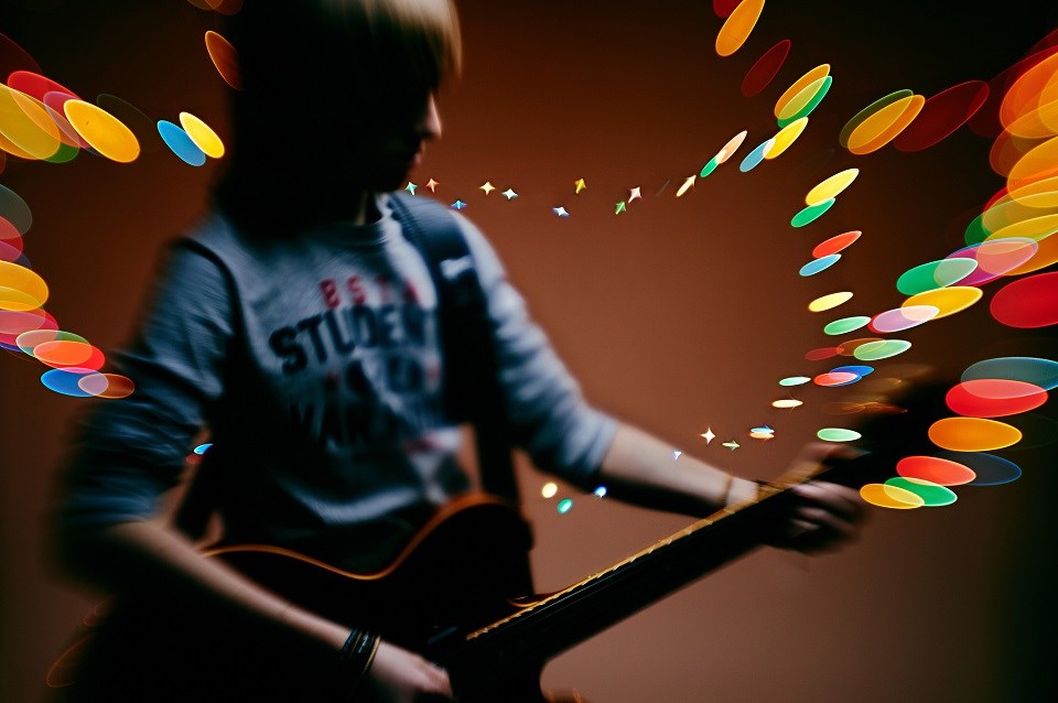 Electric guitar and colourful circles - Getty Images