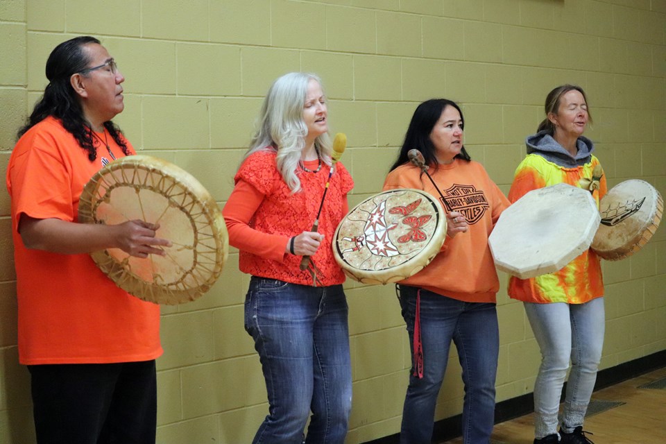 The assembly began with drumming as students entered. (via Hanna Petersen) 