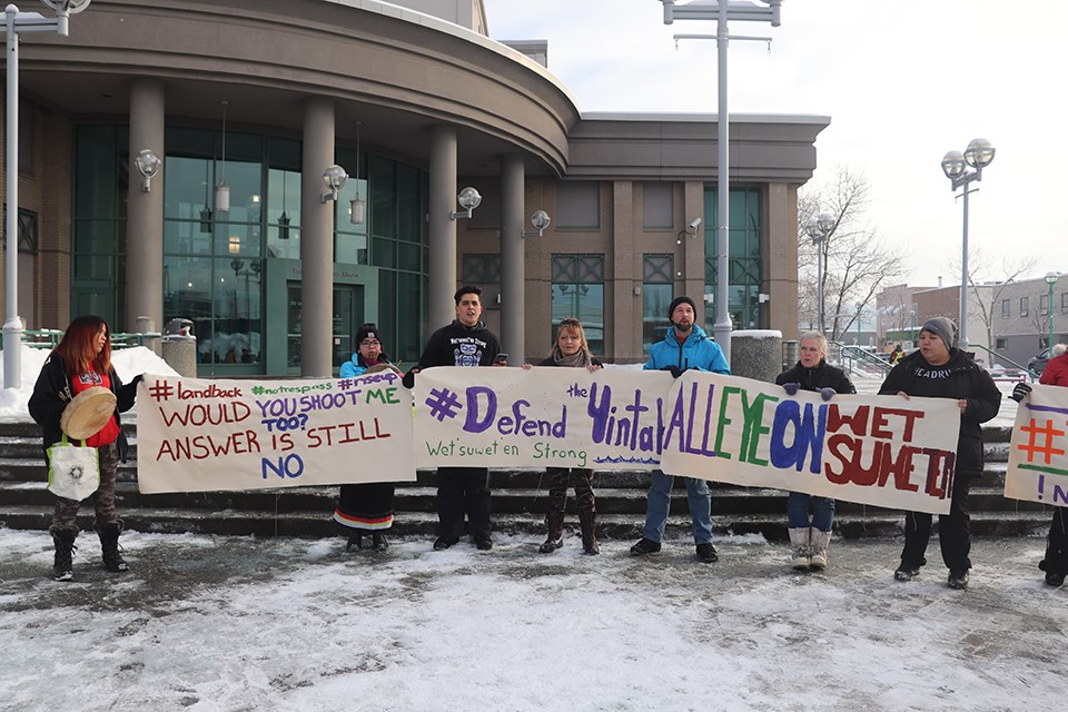 A rally was held at the Prince George Courthouse in support of Wet’suwet’en hereditary chiefs opposing Coastal GasLink's pipeline on Jan. 9. (via Hanna Petersen)