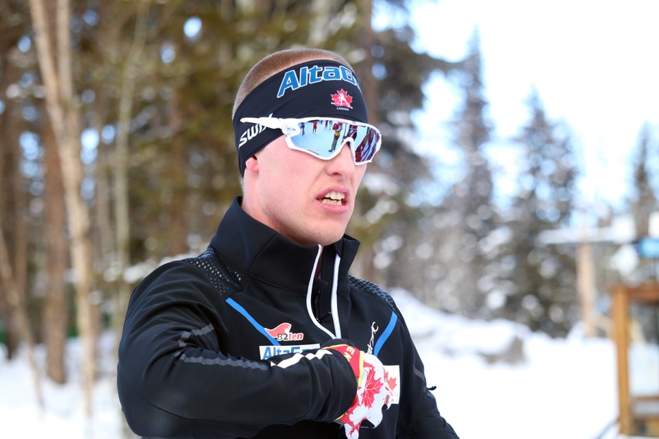 Mark Arendz awaits results of the Men Sprint, Standing race. (via Jessica Fedigan)