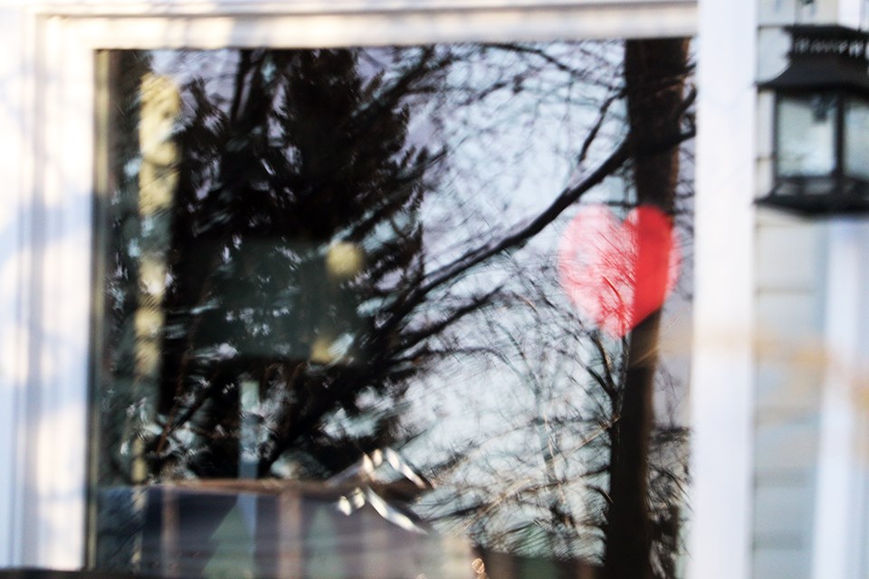 The windows of homes and businesses in Prince George have put hearts in their windows to bring the community together. (via Jess Fedigan)