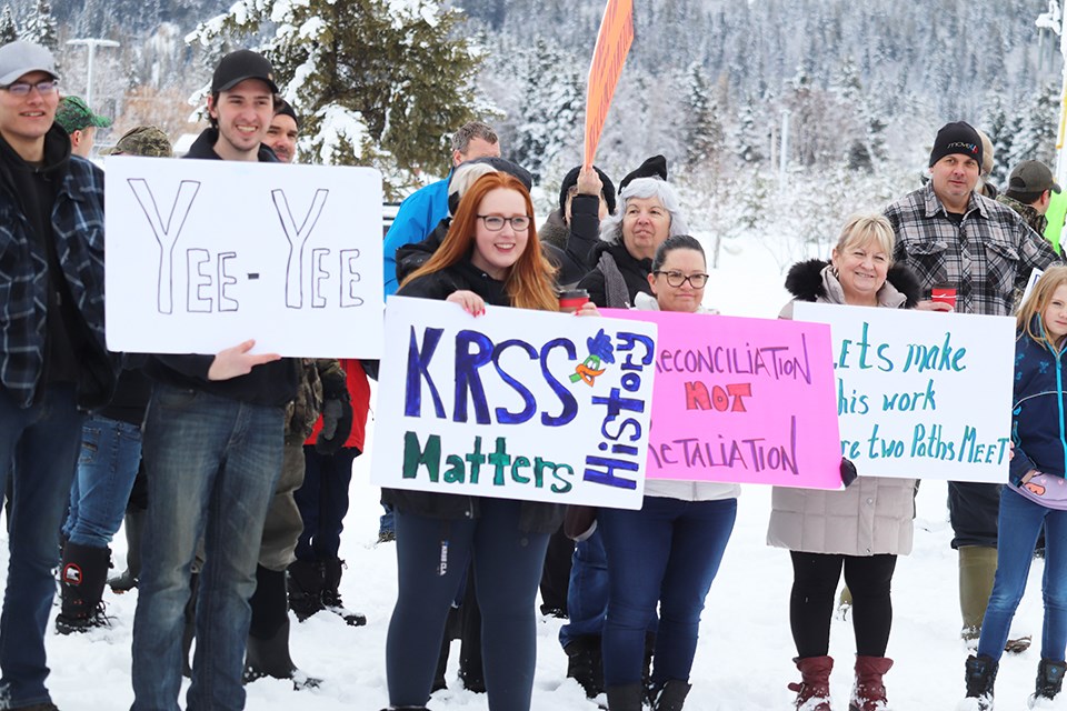 Another protest took place outside SD57 offices over the potential name change of Kelly Road Secondary School. (via Jess Fedigan)