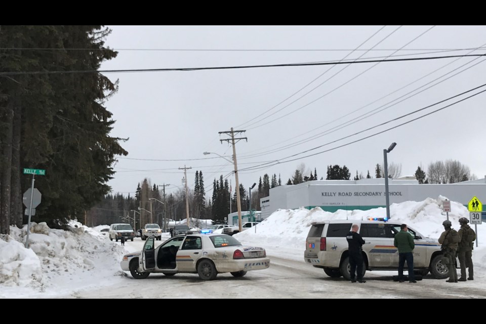 Police attending an incident this afternoon near Kelly Road Secondary School and Heather Park Elementary. (via Kyle Balzer)