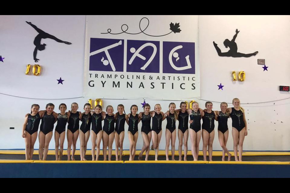 Prince George Gymnastics' Interclub group poses for a phot at the 2019 TAG Invitational Meet in Port Coquitlam (via Facebook/Prince George Gymnastics)