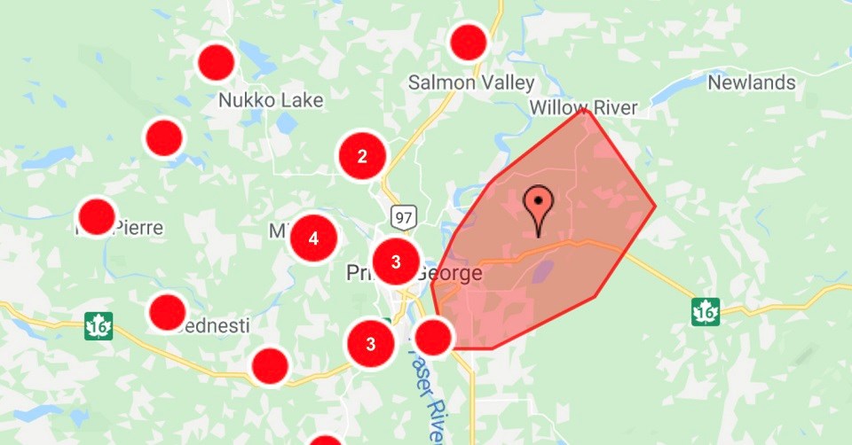 Stint of Prince George power outages following strong gusts of wind on Jan. 19, 2021.