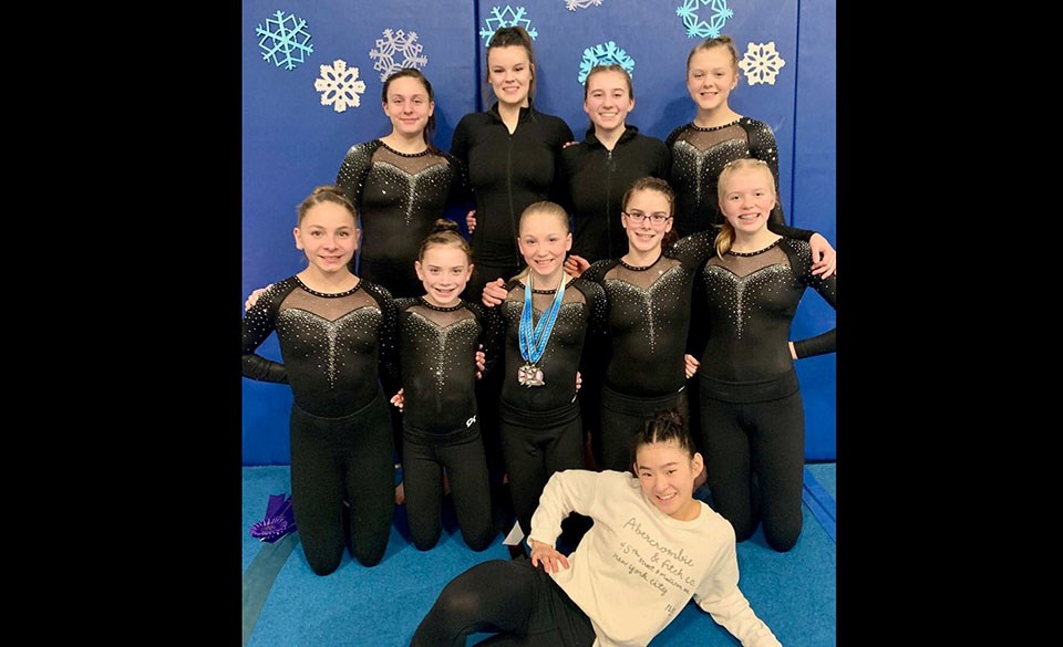 Prince George gymnasts smile big after a successful first meet of 2020 at Aviva Winterfest in Coquitlam (via Prince George Gymnastics Club)