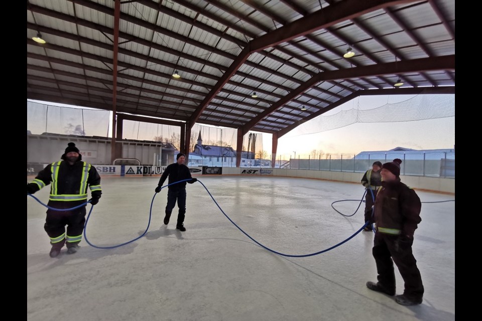 Ernie Sam Memorial Arena getting ready to host the 2020 BC Winter Classic for the Cariboo Cougars and Northern Capitals (via Twitter/Nak'azdli Whut'en)