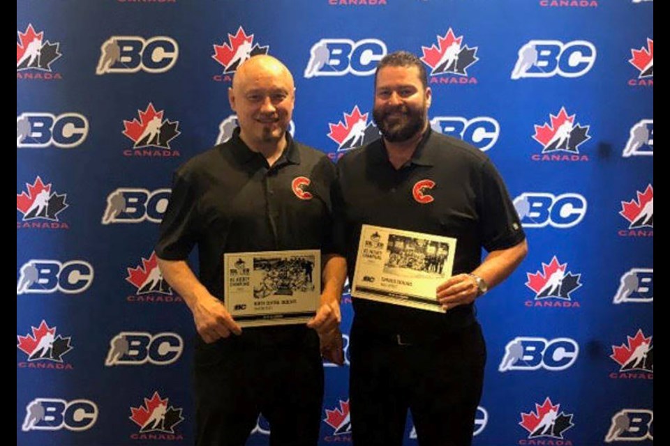 North Central Bobcats Head Coach Mirsad Mujcin (left) and Cariboo Cougars General Manager Trevor Sprague with their Vancouver Canucks Silver Skate Awards (via Cariboo Cougars)