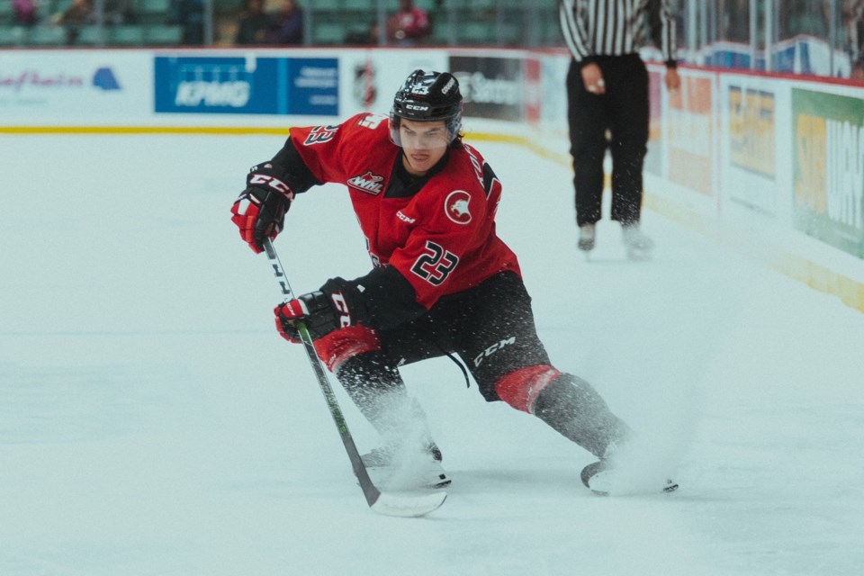 Filip Koffer (#23) in action at the CN Centre (via Prince George Cougars/Brett Cullen Photography)