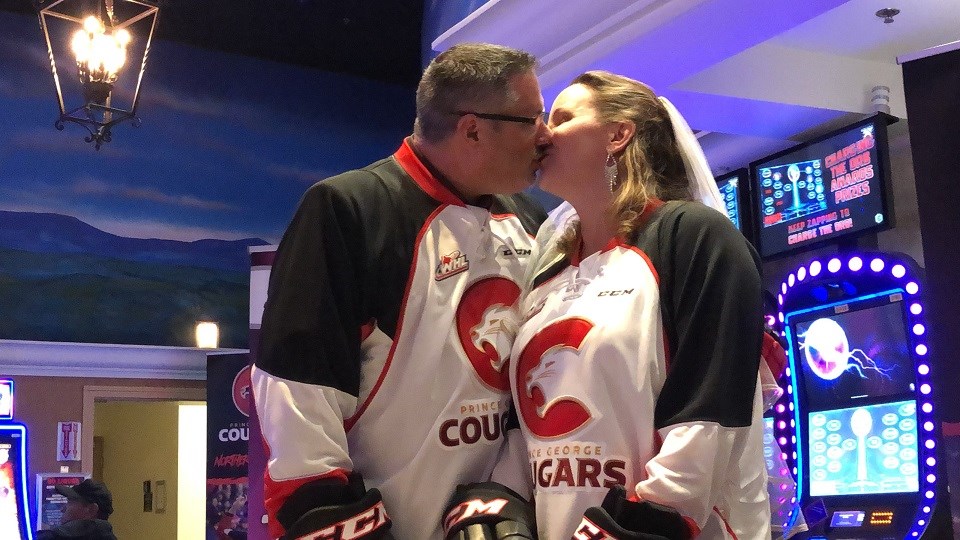 Amanda Chandler and Chris Holmes are getting married at the Prince George Cougars' Jan. 25 Vegas Night game against Kamloops (via Kyle Balzer)