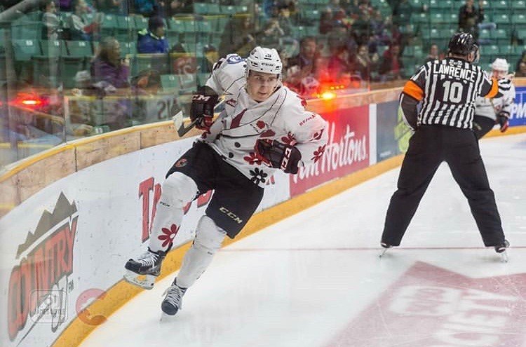 Matej Toman (#15) celebrates a goal during Don Cherry Night against the Portland Winterhawks at the CN Centre (via Prince George Cougars/James Doyle Photography)