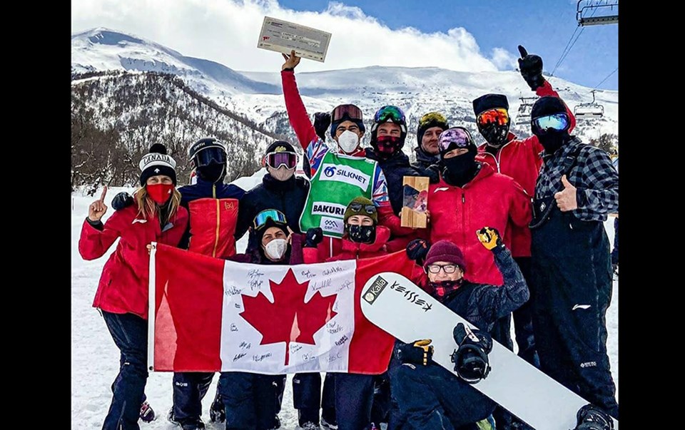 Prince George's Evan Bichon also had fun while with Canada's snowboardcross team on the World Cup circuit, seen here in Bakuriani, Georgia.