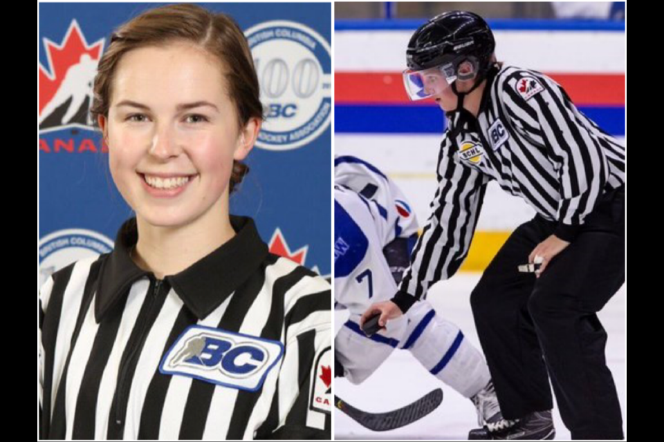 Grace Barlow (left) and Danika Kroeker are referees from Prince George (via BC Hockey/Garrett James Photography/Kyle Balzer)