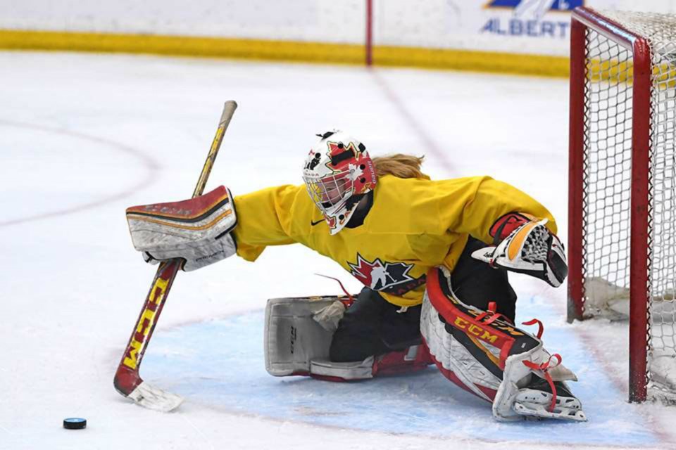 Kelsey Roberts, an alumni of Prince George's Northern Capitals, suits up for Team Canada at 2019 selection camp (via Candice Ward/Hockey Canada Images)