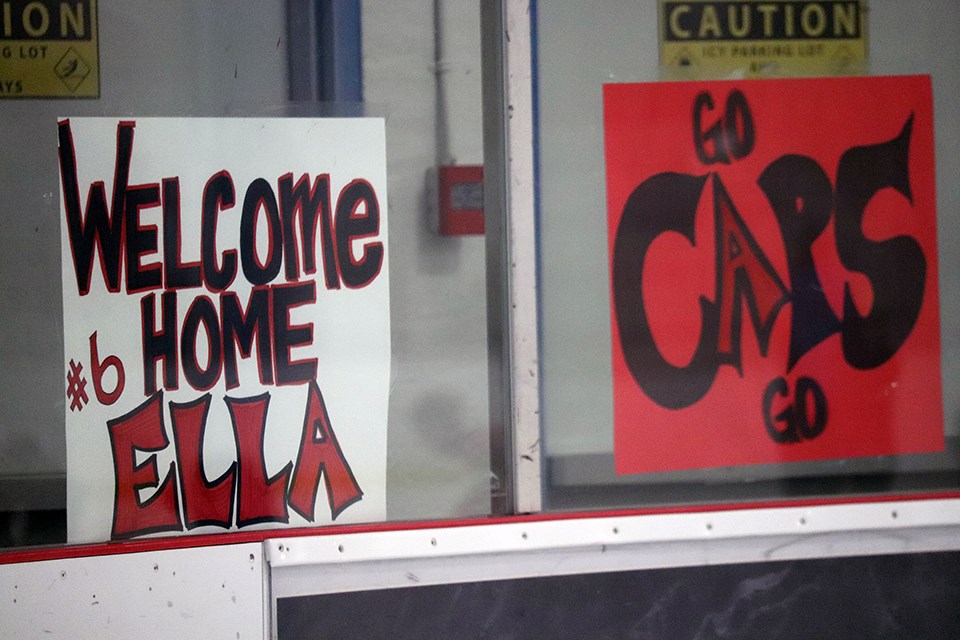 Signs were made at the Vanderhoof Arena cheering on Northern Capitals defenceman and local product Ella Boon (via Kyle Balzer)