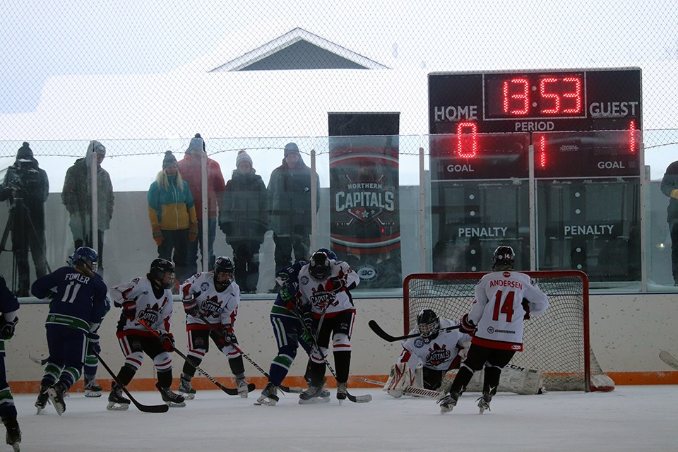 The Northern Capitals hosted the Greater Vancouver Comets on Jan. 23, 2020 in the first-ever female midget triple-A outdoor hockey game at Ernie Sam Arena in Fort St. James.