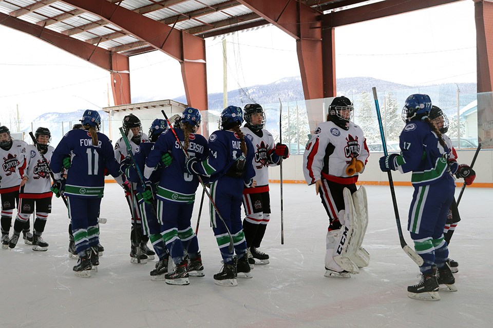 Northern Capitals hosted the Greater Vancouver Comets in the first ever female midget AAA outdoor hockey game at Ernie Sam Arena in Fort St. James (via Kyle Balzer)