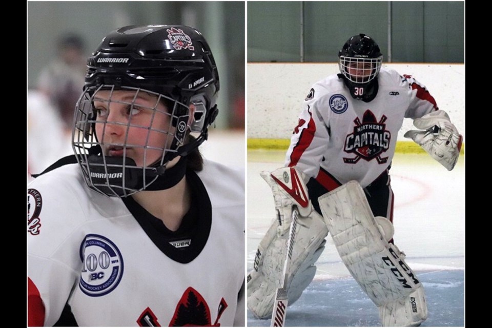 Northern Capitals' Pyper Alexander (left) and Tessa Sturgeon have both signed to pay college hockey with the SAIT Trojans (Calgary).