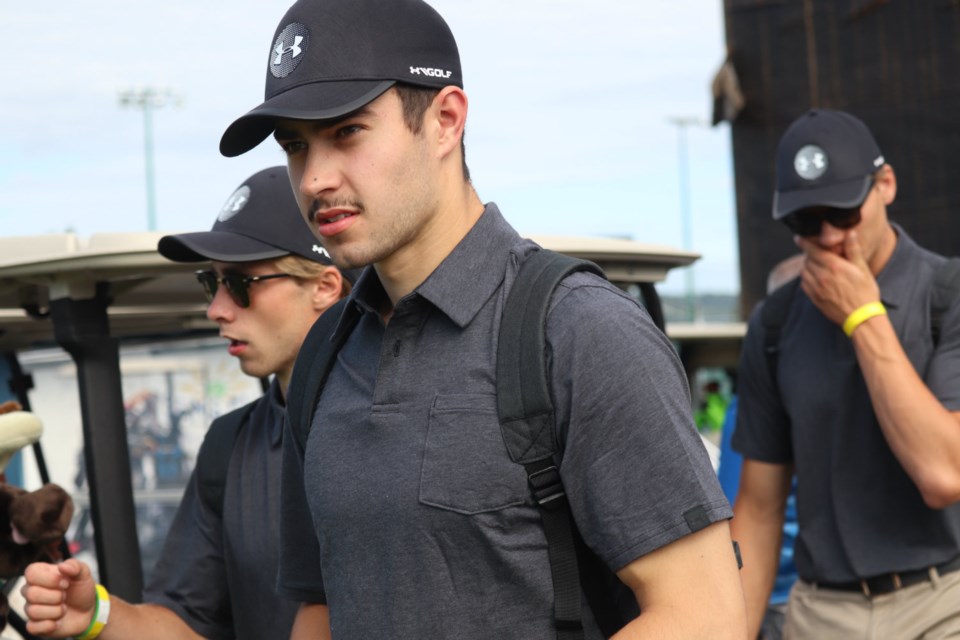 [From left to right] The 2019 Prince George Cougars Alumni Charity Golf Tournament welcomed Josh Curtis, Joel Lakusta, and Mike MacLean for the first time as the three most recent grads (via Kyle Balzer)