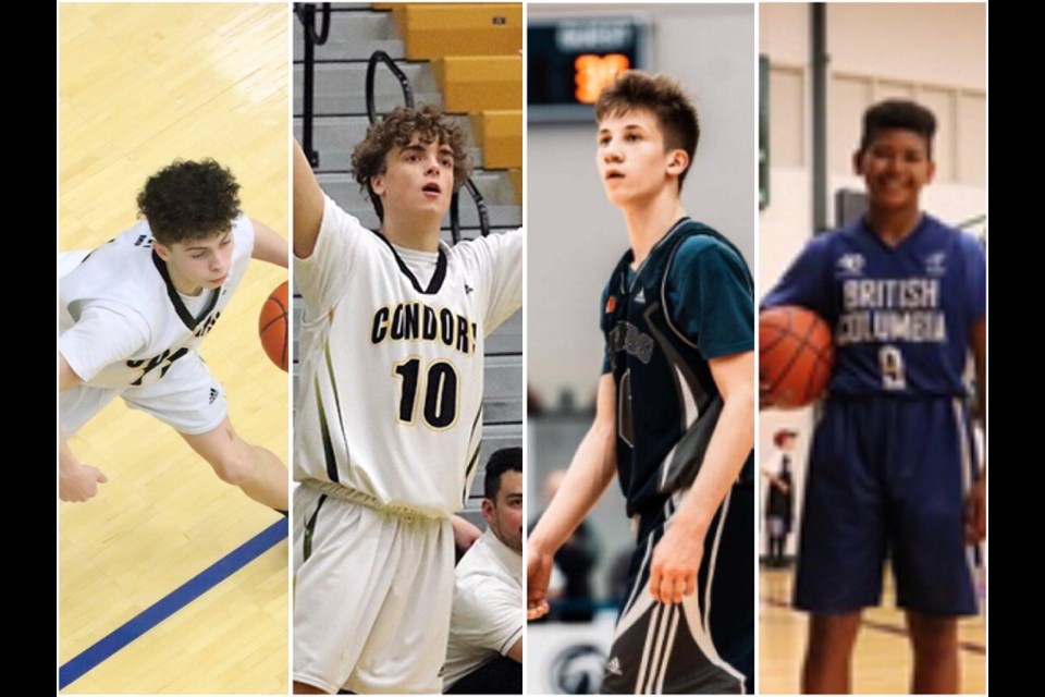 [From left to right] Cole Laing, Aidan Lewis, Mitchell Crosina and Bobby Kelly represent Prince George on the B.C. Boys Basketball Association's players-to-watch list for 2021-22.