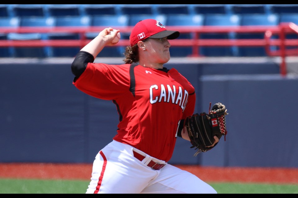 Amanda Asay of Prince George pitches for Team Canada at the 2018 Women's Baseball World Cup in Florida (via WBSC)