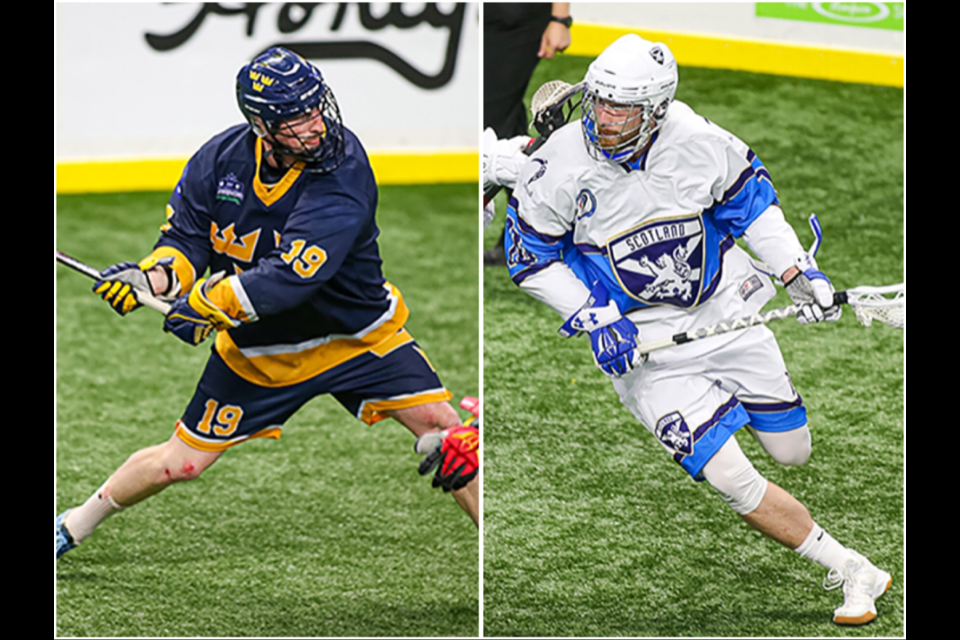 Prince George's Leif Paulson (left) and Cole Paciejewski represented Sweden and Scotland respectively at the 2019 World Indoor Lacross Championships in Langley (via Vancouver Sports Photography/Kyle Balzer)