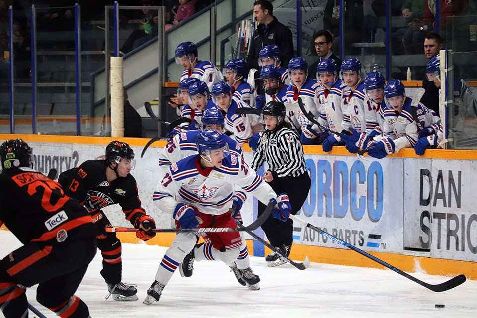 Playoff action between the Prince George Spruce Kings and the Trail Smoke Eaters at the Rolling Mix Concrete Arena. (via Kyle Balzer)