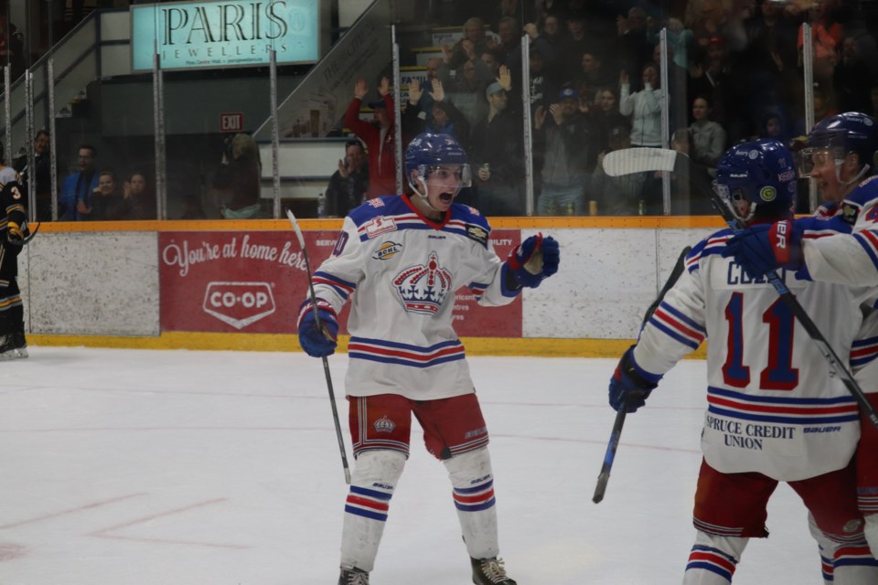 Corey Cunningham (#10) is all smiles after a Prince George Spruce Kings' goal (via Kyle Balzer)