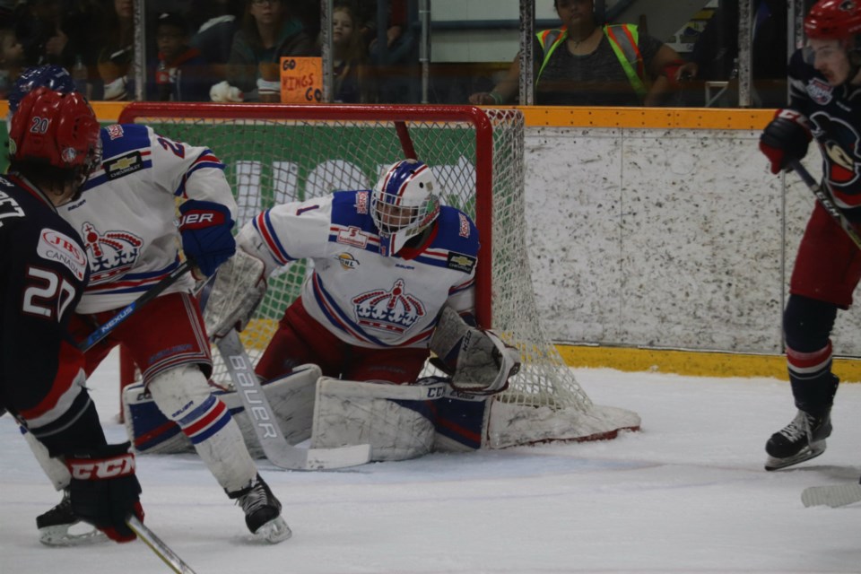 Logan Neaton (#1) looks for the puck in Game Five of the Doyle Cup for the Prince George Spruce Kings (via Kyle Balzer)