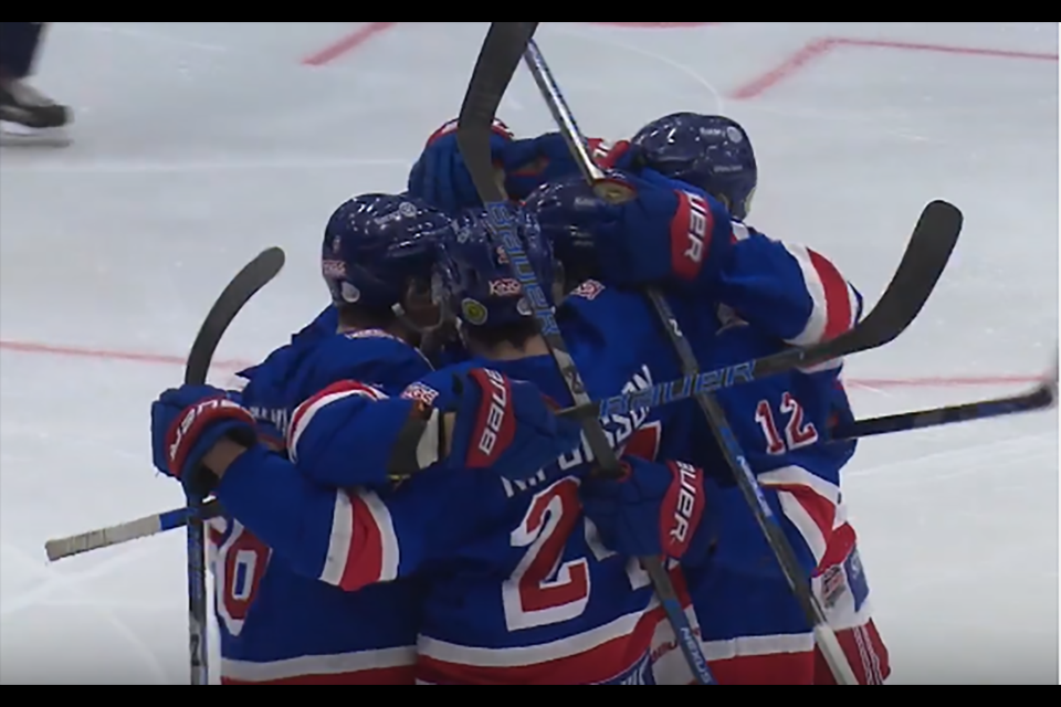 Ben Poisson (#12) opened the scoring for the Prince George Spruce Kings in Game One of the 2019 Doyle Cup (via Brooks Bandits)