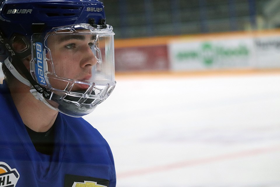 Prince George Spruce Kings' Mason Waite (#4) in action at the RMCA against the Merritt Centennials in 2020-21 exhibition play. (via Kyle Balzer, PrinceGeorgeMatters)