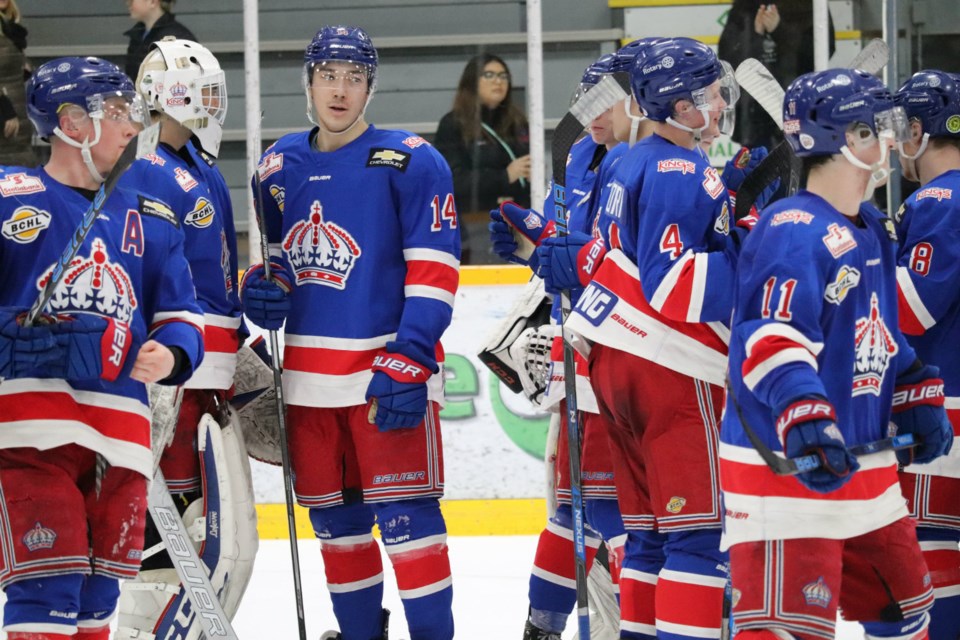The Prince George Spruce Kings celebrate a win against the Chilliwack Chiefs at the the Rolling Mix Concrete Arena (via Kyle Balzer)