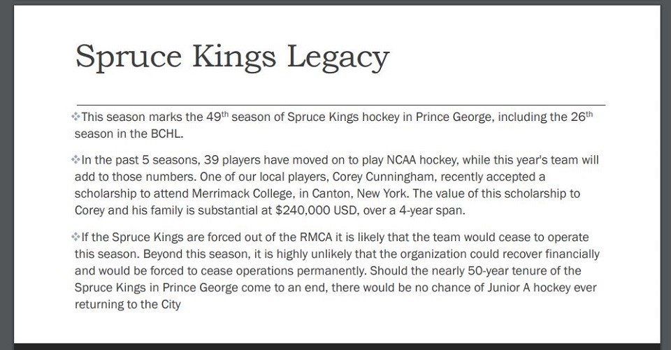 Spruce Kings city presentation - Oct. 5, 2020