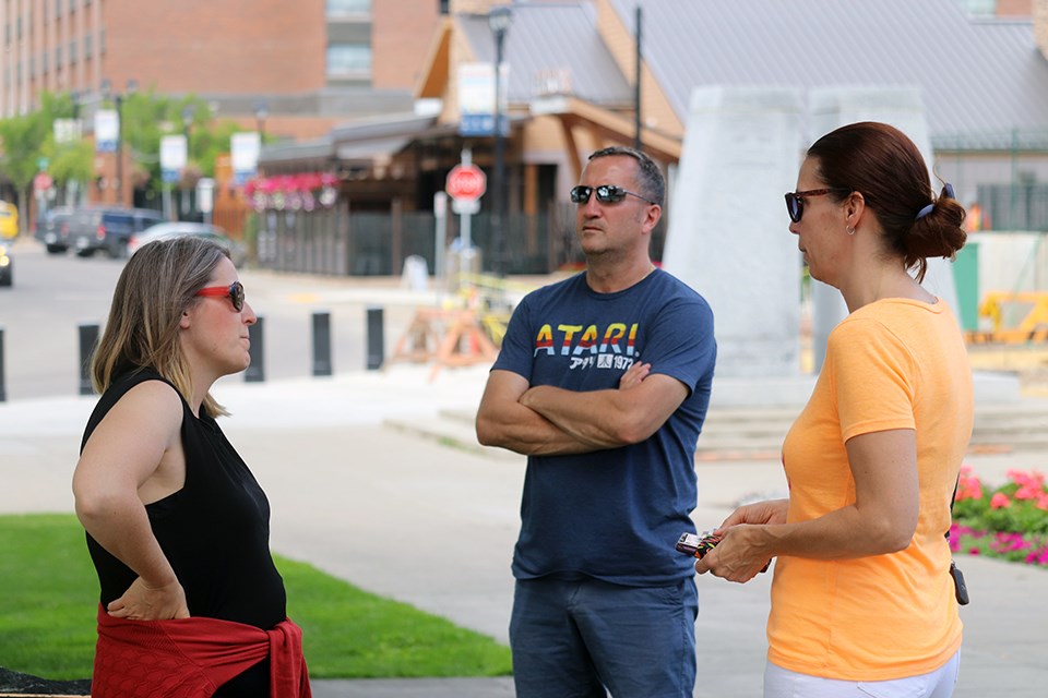 Members of Prince George winter sports community are gathered at city hall on July 27, 2020, voicing their concerns of closing arenas for an extended period of time. (via Kyle Balzer, PrinceGeorgeMatters)