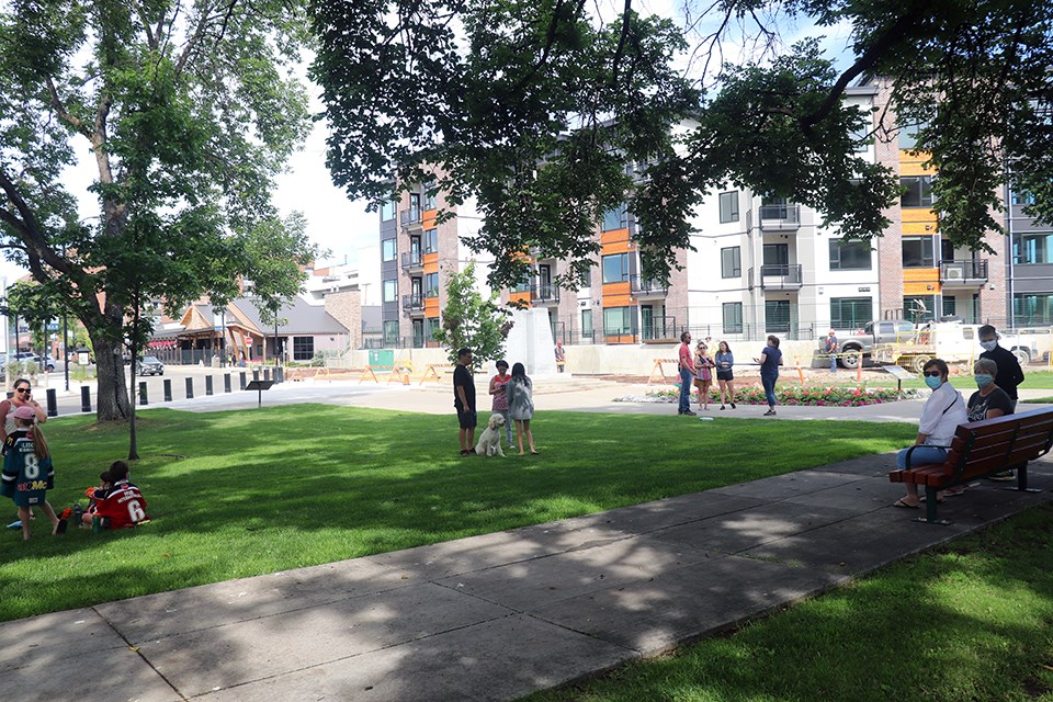 Members of Prince George winter sports community are gathered at city hall on July 27, 2020, voicing their concerns of closing arenas for an extended period of time. (via Kyle Balzer, PrinceGeorgeMatters)