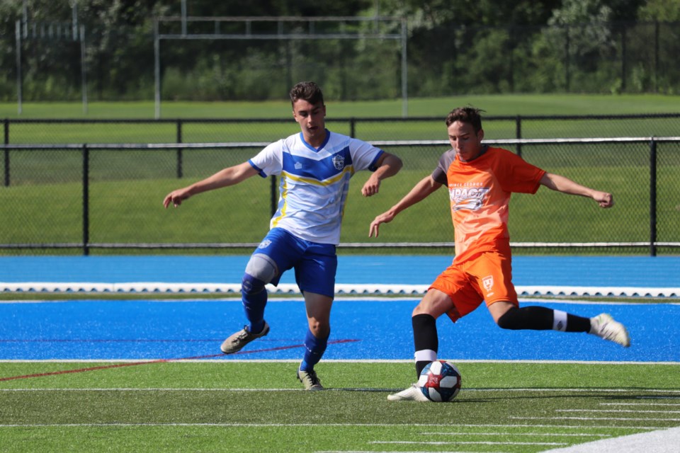 Prince George Youth Soccer's Under-18 Impact squad takes on Langley at Masich Place Stadium during the 2019 Provincial 'B' Cup (via Kyle Balzer)