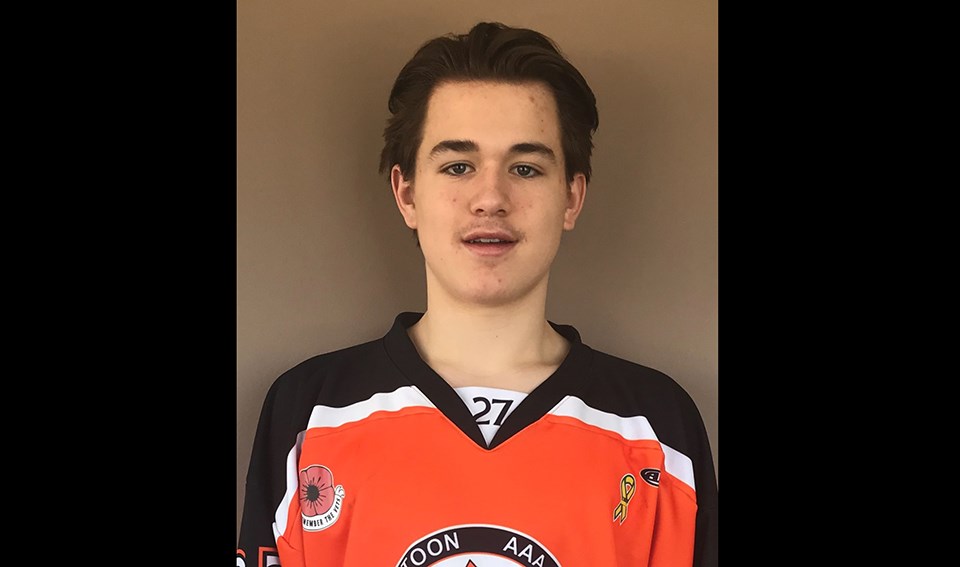 Riley Heidt, Prince George Cougars' first pick in the 2020 WHL Bantam Draft, seen here as a member of the Saskatoon Contacts. (via Saskatoon Contacts)