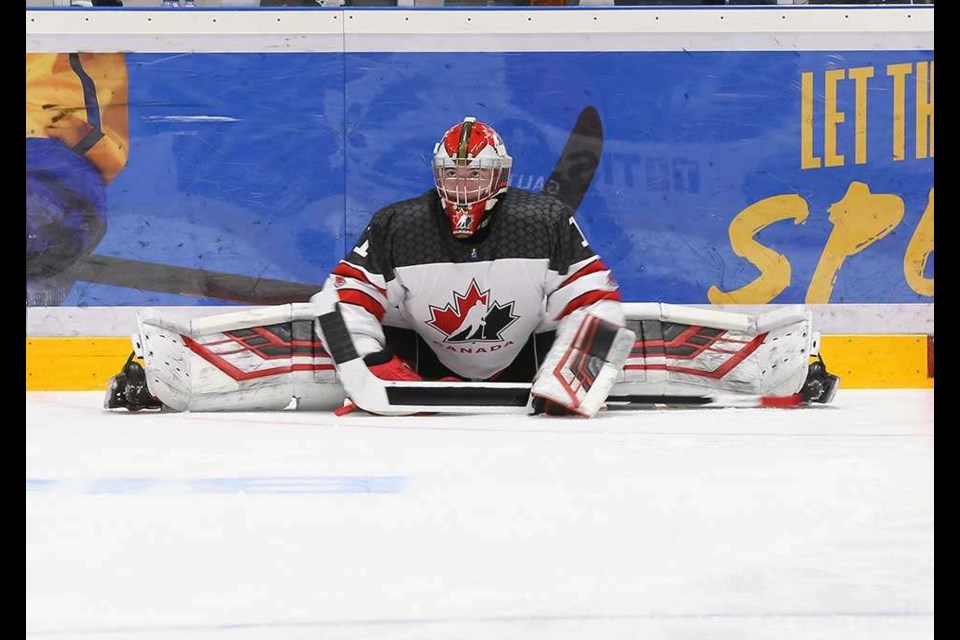 Taylor Gauthier representing the Prince George Cougars on Canada's National Under-18 team at Worlds (via Chris Tanouye/HHOF-IIHF Images)