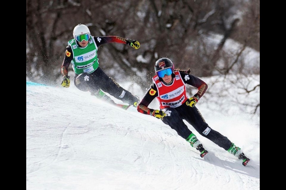 Prince George's Tiana Gairns (left) competes in Bakuriani, Georgia in the 2021 FIS Ski Cross World Cup.