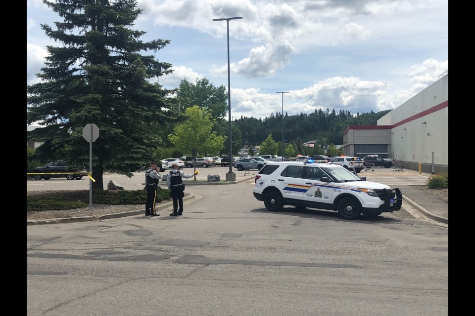 Prince George RCMP block off Costco's parking lot while responding to an incident nearby. (via Hanna Petersen)