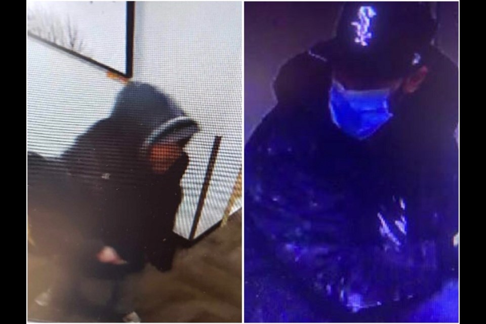 Prince George RCMP are seeking several suspects, including two caught on camera here, in a series of break-and-enters at local businesses on Feb. 8-9, 2021.