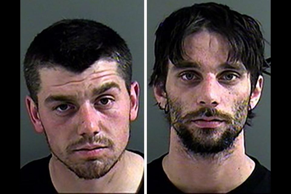 The Prince George RCMP have issued arrest warrants for 26-year-old Johnny James Boys (left) and for 29-year-old Kyle Tyler Sakawski (right). (via Prince George RCMP)