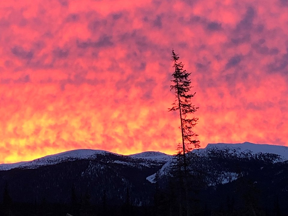 George Tulle - March 6, 2021, orange pink winter sunrise Manson Creek