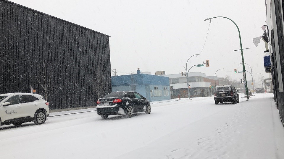 Kyle Balzer - Jan. 4, 2021 downtown Prince George snowfall slippery roads