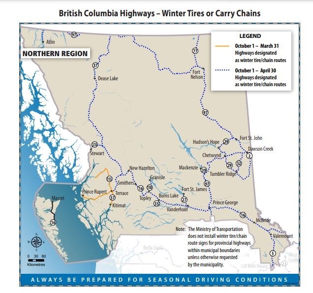 Winter tire map - northern BC